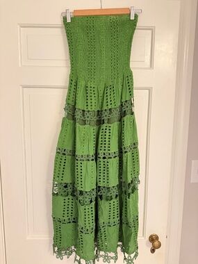 Strapless Green Eyelet & Crochet Maxi Dress